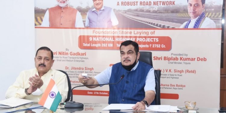 Nitin Gadkari lays foundation stones for 9 national highway projects in Tripura