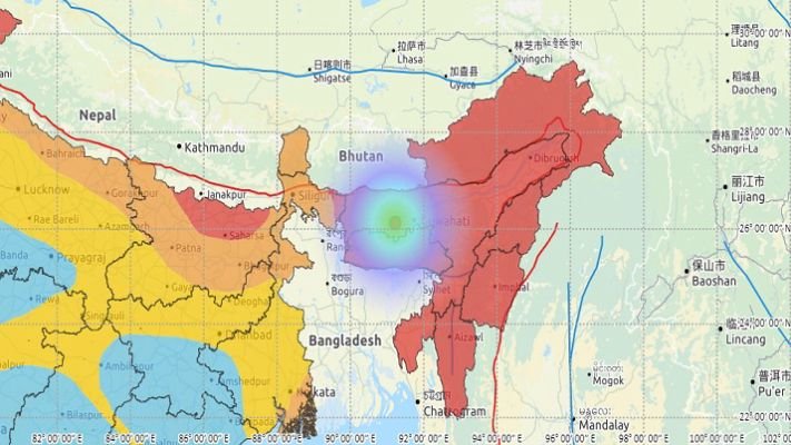 Today earthquake in assam map