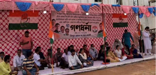 Tripura Congress stages ‘Gana Dharna’ in Agartala over attacks on minorities in state