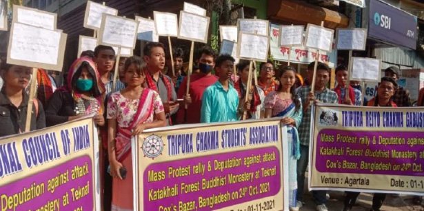 Tripura Chakma bodies stage demonstration in Agartala over ‘attack’ on Buddhist monastery in Bangladesh