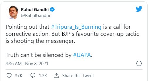 Rahul Gandhi slams BJP govt over use of UAPA in Tripura