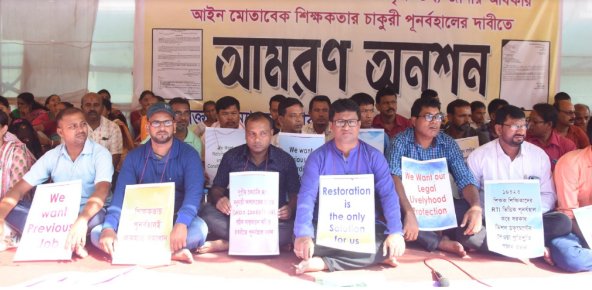 One faction of sacked Tripura teachers goes on hunger strike ’till death’